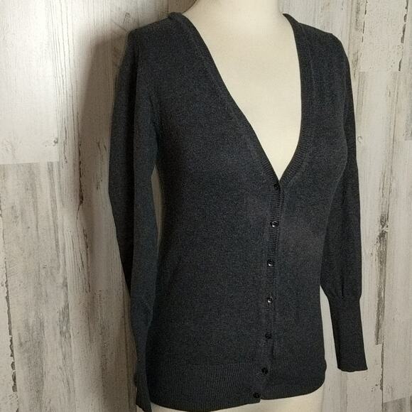 ZARA Knit Charcoal Gray V-Neck Fitted Cardigan Sweater M - Picture 6 of 16